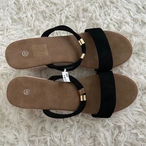 NEW Wedge Sandals Black Strappy Platform Summer Shoes‎ Size 40